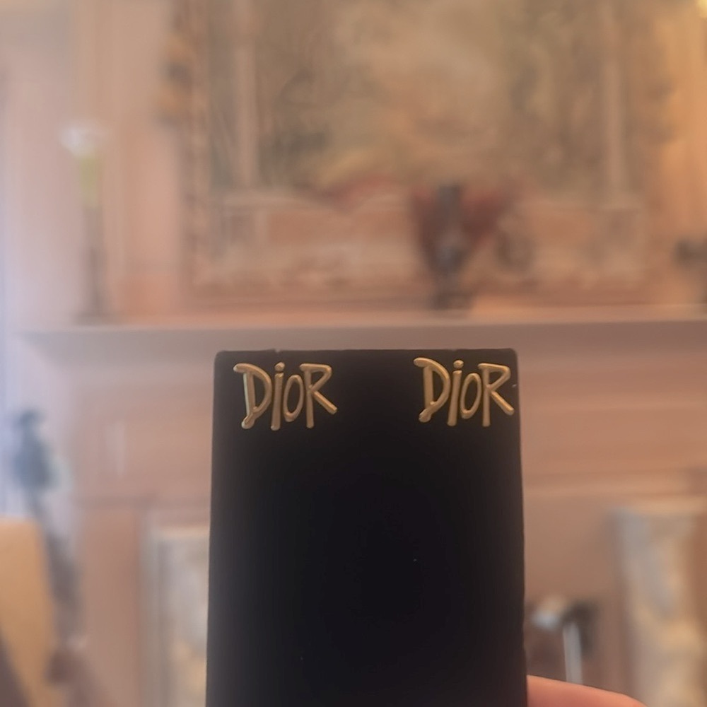 Dior Gold Logo Stud Earrings - Picture 3 of 4